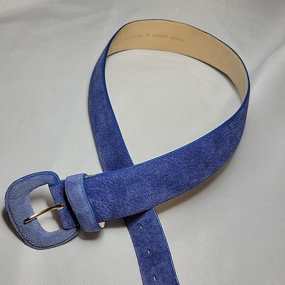VTG Amanda Smith Women's Blue Leather Suede Wide 2” Belt Size XL - Picture 2 of 11